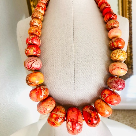 Gorgeous Orange Natural Jasper Stone Necklace NWT - Picture 3 of 17